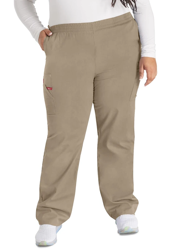 Dickies EDS Signature Scrubs for Women, Elastic Waist Pull-On Cargo Pants for Women in Soft Brushed Poplin 86106, Dark Khaki, XXL