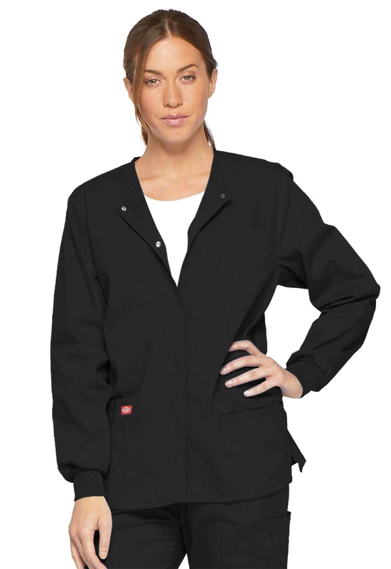 Dickies EDS Signature Women Warm Up Scrubs Jacket Snap Front 86306, Black, S