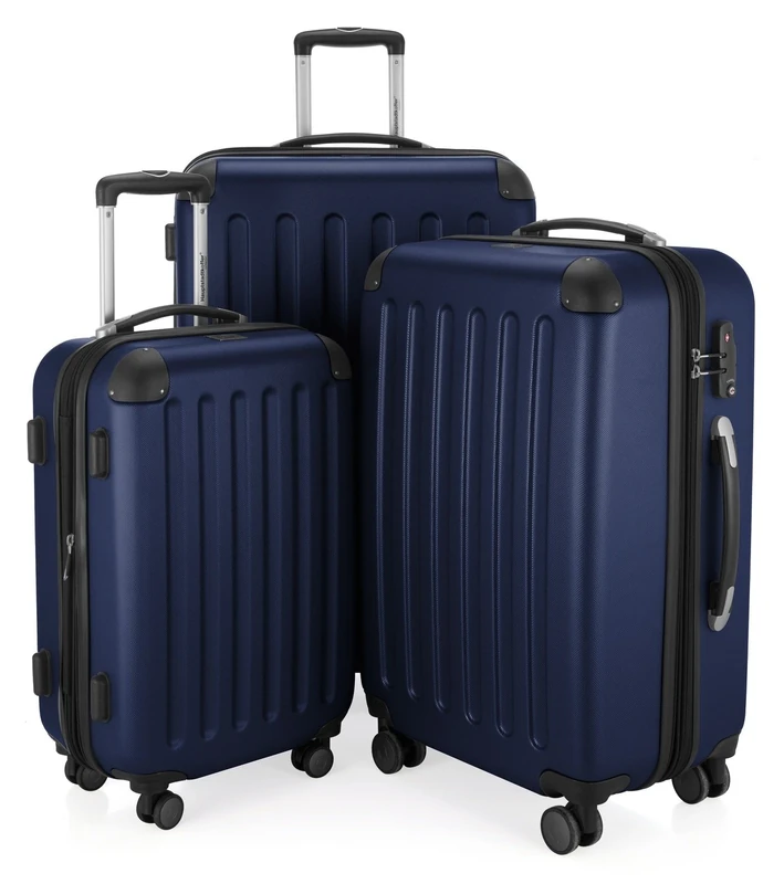 HAUPTSTADTKOFFER - Spree - Set of 3 Hard-Side Luggages Glossy Suitcase Hardside Spinner Trolley Expandable (S, M & L) TSA, Darkblue