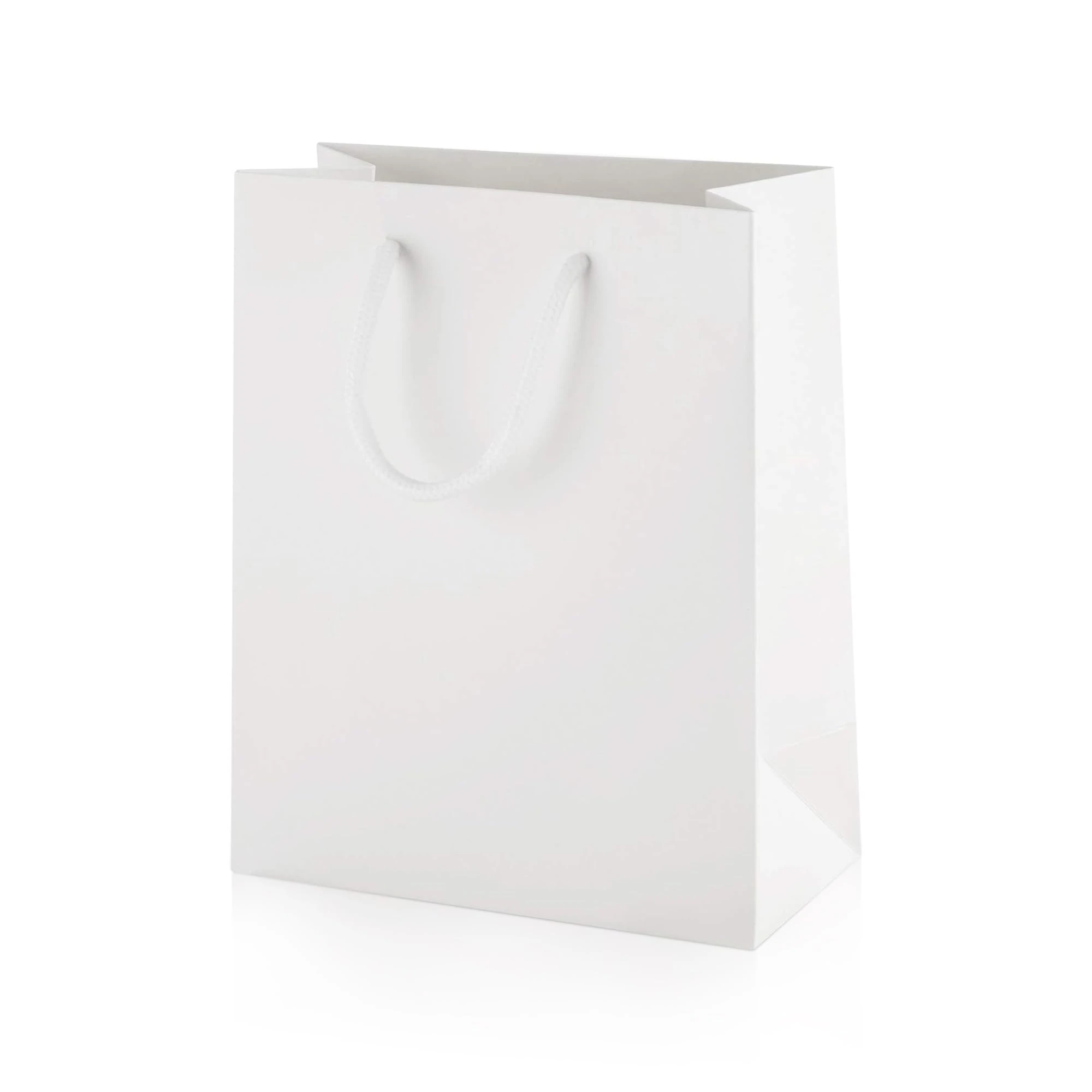 Thepaperbagstore 20× White Small Matt Laminated Gift Bags 15×19×8cm – 250 gsm Boutique Paper Bags with Rope Handles & Reinforced Base – Ideal for Gifts, Weddings, Retail & Corporate Use