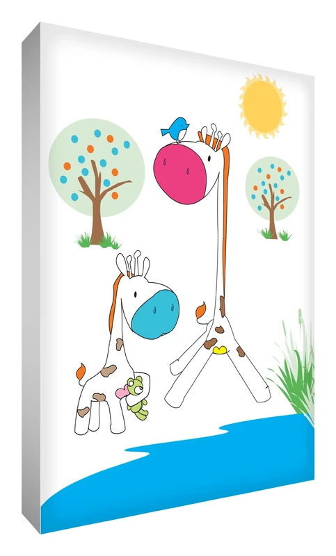 Feel Good Art Thick Nursery Box Canvas Cute Giraffe Design (A2)