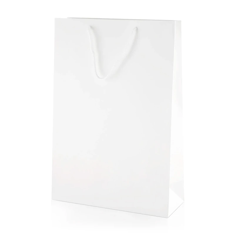 Thepaperbagstore 50× White Medium Tall Matt Laminated Gift Bags 25×36×10cm – 250 gsm Boutique Paper Bags with Rope Handles & Reinforced Base – Ideal for Gifts, Weddings, Retail & Corporate Use