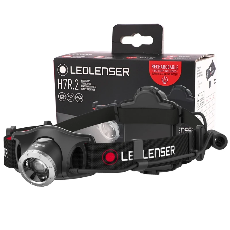 Ledlenser H7R.2 Rechargeable LED Head Torch, Super Bright 300 Lumens Headlamp, IPX6, Up to 30 Hours Run Time, Powerful Strobe Self Defense Feature, Camping Headlight, Running Torch, Hiking Equipment