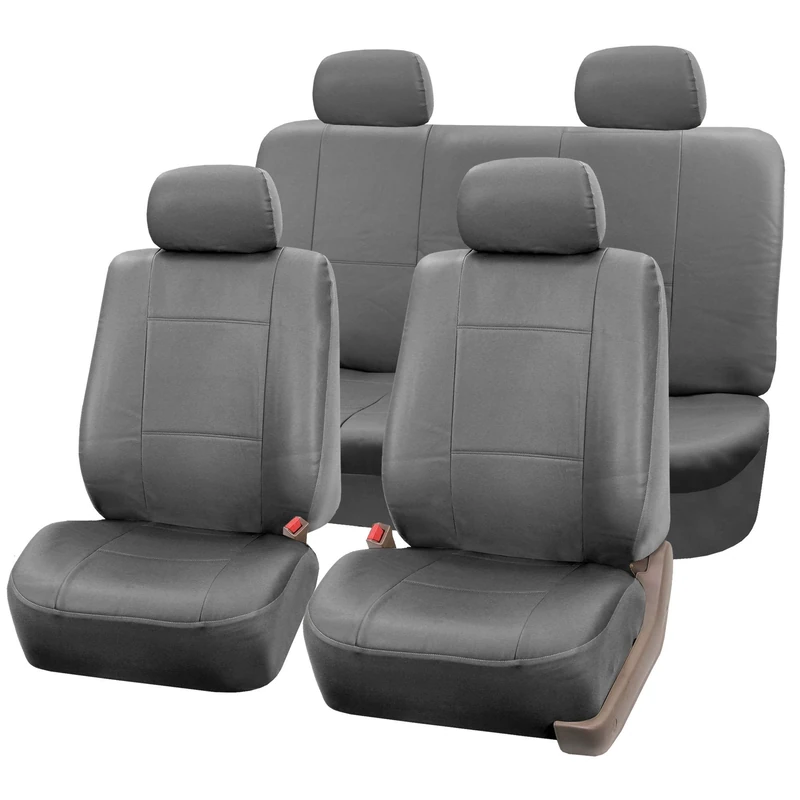 FH Group PU001SOLIDGRAY114 Universal Fit Full Set Solid Gray Automotive Seat Covers fits most Cars, SUVs, and Trucks (Faux Leather, with 4 Headrest Covers Solid)