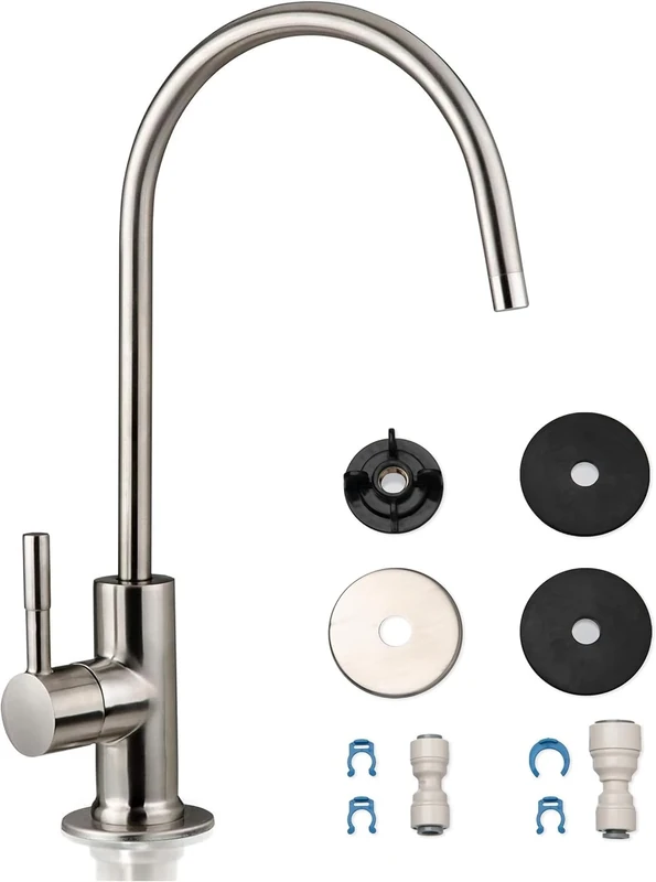 iSpring GA1-BN 6.5"x11" 14oz Solid Brass Heavy Duty Water Filter Designer Faucet, Fits Most Reverse Osmosis Units, High-Spout, Brushed Nickel
