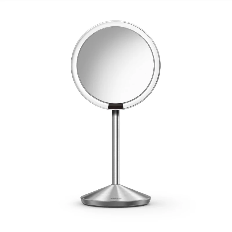 simplehuman ST3004 12cm Sensor Mirror Fold, Light Up Makeup Magnifying Mirror, 10x Magnification, Includes Padded Travel Case, LED Tru-Lux Light System, Rechargeable, Brushed Stainless Steel