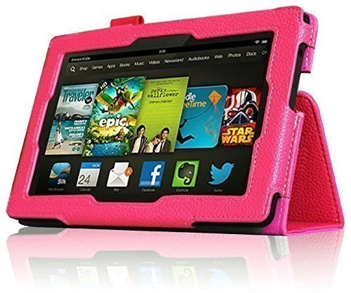 InventCase Amazon Kindle Fire HD 7 Tablet (3rd Generation - 7-Inch) 2013 Smart Multi-Functional PU Leather 2-Fold Case Cover with Sleep Wake Function - Pink - Image 1