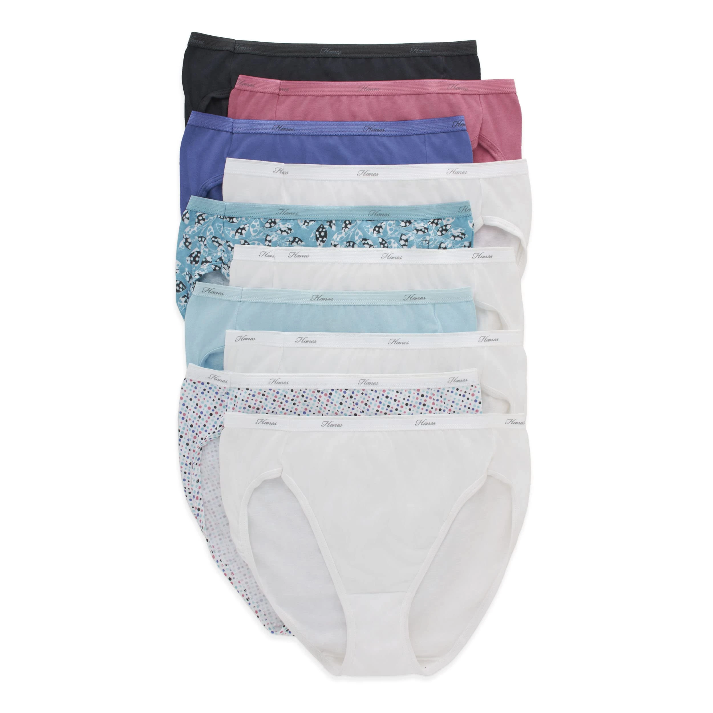 Hanes Women's Soft Cotton Tagless Hi Cut Panty, Multiple Packs, Assorted 10-pack, XXX-Large