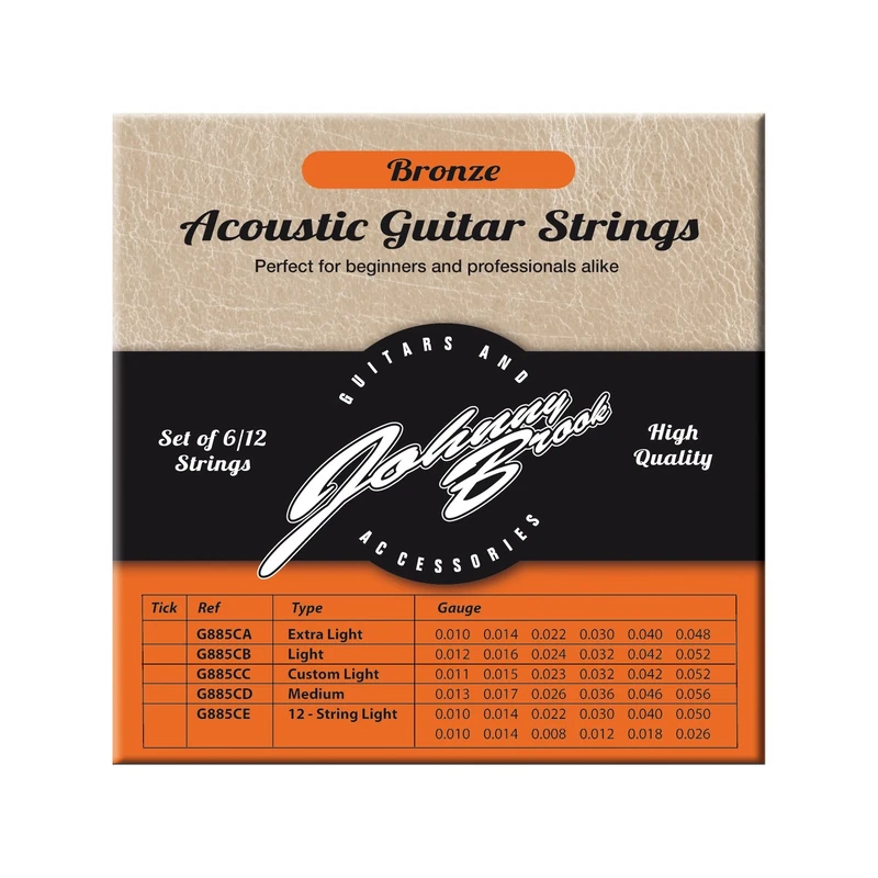 Johnny Brook Set Of 6 Bronze Acoustic Guitar Strings (Light Gauge)