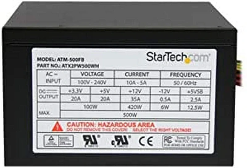 StarTech.com 500 Watt ATX12V 2.3 80 Plus White Computer Power Supply w/ Active PFC - 500W ATX Active PFC Power Supply ATX 12V - 12cm Fan (ATX2PW500WH)