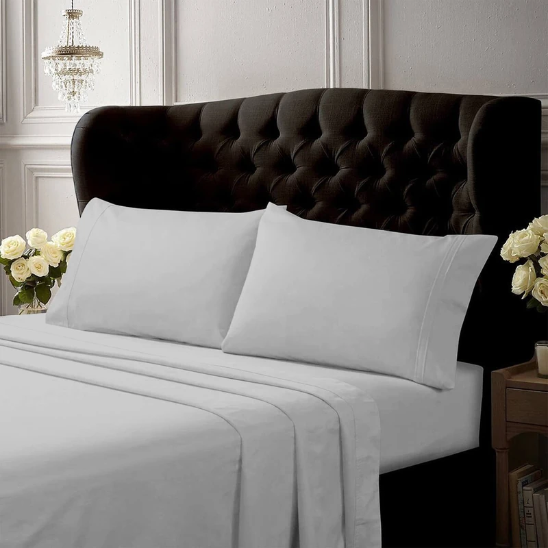Tribeca Living Egyptian Cotton Percale 350 Thread Count Deep Pocket Sheet Set with Pillowcase, Twin X-Large, White - Image 1