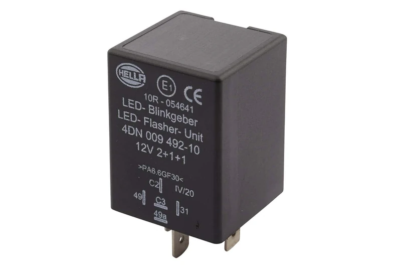 HELLA 4DN 009 492-101 Flasher Unit - 12V - 5-pin connector - Plugged - LED - with holder