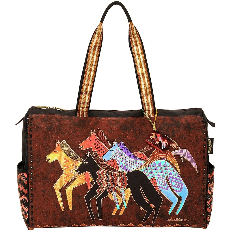 Laurel Burch Travel Bag Zipper Top 20-1/2"X8-1/4 X16-Native Horses - Image 1