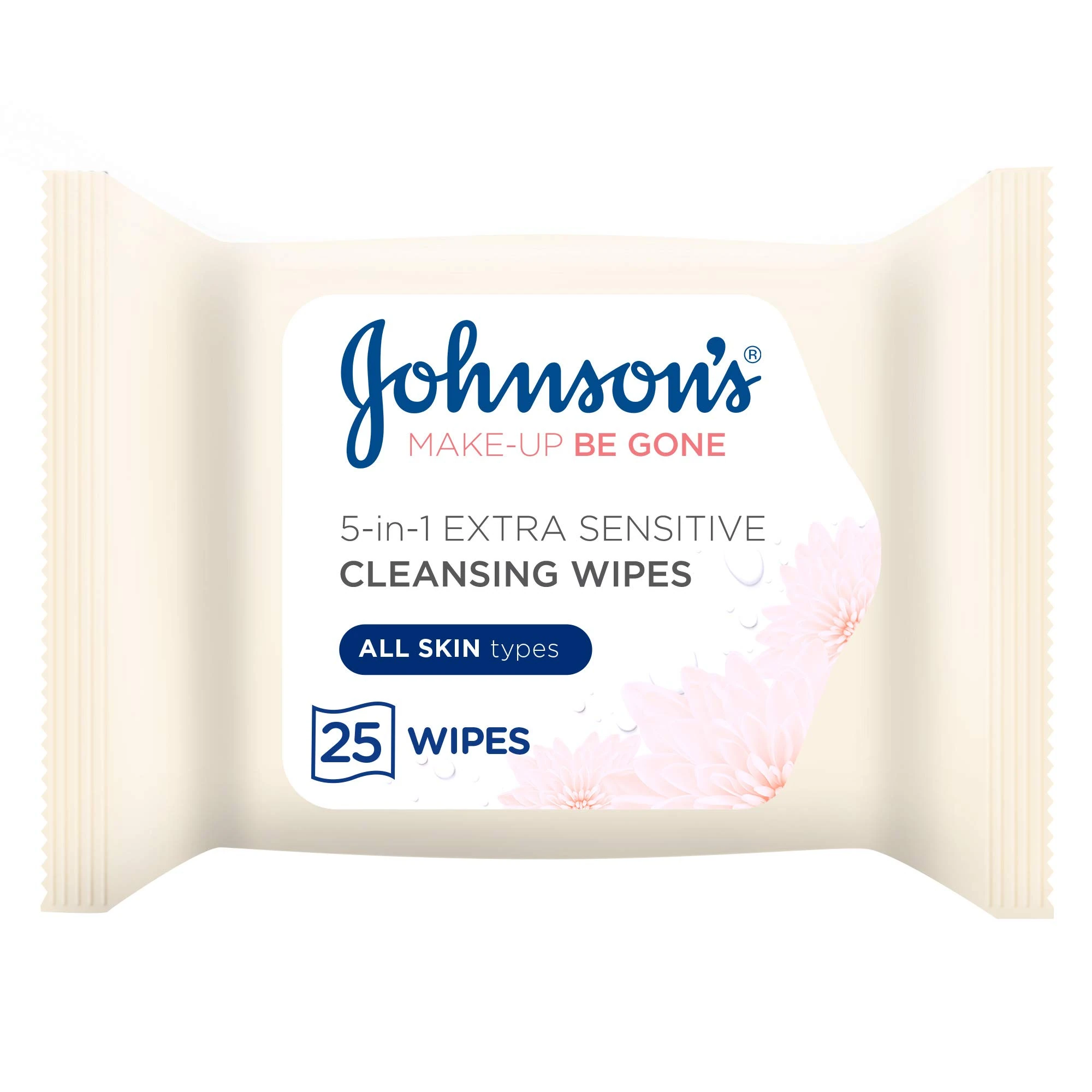Johnson’s Make-Up Be Gone 5-in-1 Extra-Sensitive Cleansing Wipe, Gently Remove up to 99% of Makeup, Including Waterproof Mascara, Pack of 25 Wipes