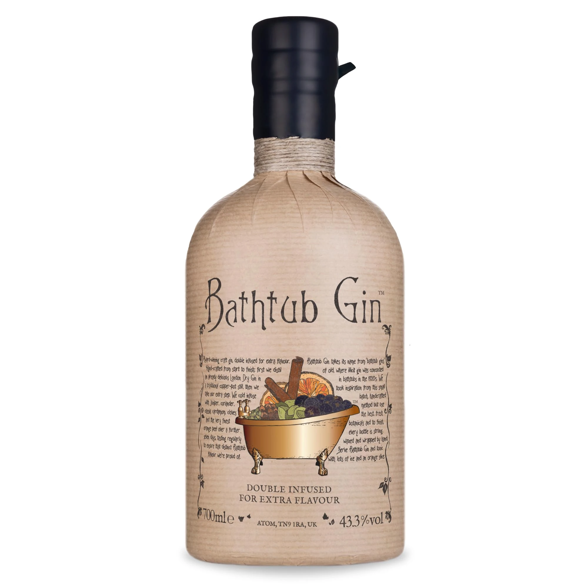 Bathtub Gin, 70cl - Double-Infused 43.3 Percent ABV Craft Gin with Orange Blossom, Cardamom and Cinnamon Notes - Hand-Crafted British Gin