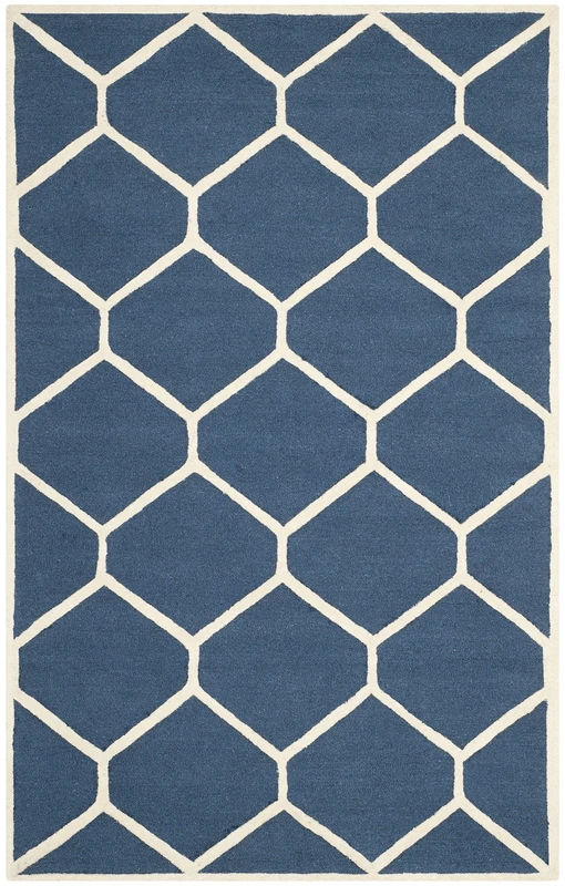 Safavieh Modern Indoor Hand Tufted Rectangle Area Rug, Cambridge Collection, CAM144, in Navy Blue / Ivory, 122 X 183 cm for Living Room, Bedroom or Any Indoor Space