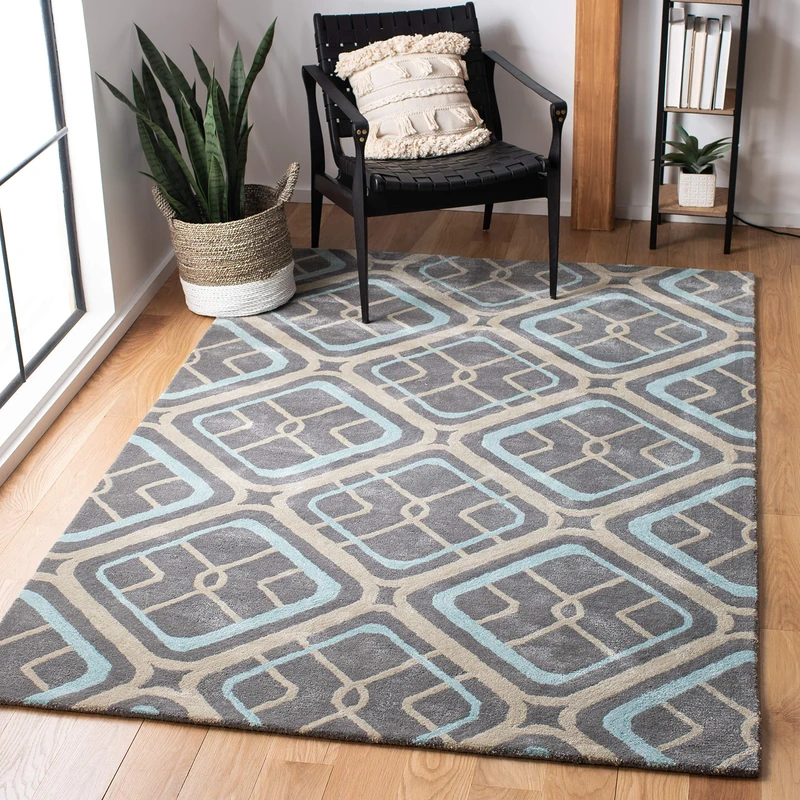 Safavieh Contemporary Indoor Hand Tufted Rectangle Area Rug, Soho Collection, SOH412, in Grey / Multi, 107 X 168 cm for Living Room, Bedroom or Any Indoor Space