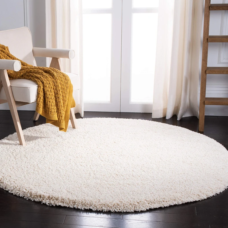 Safavieh Milan Shag colección Shag Zona Alfombra, Polipropileno, Crema, 5'1" Diameter