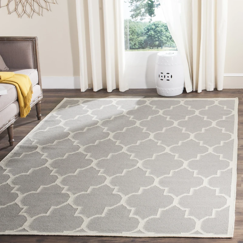 Safavieh Contemporary Indoor Flatweave Rectangle Area Rug, Dhurrie Collection, DHU632, in Grey / Ivory, 122 X 183 cm for Living Room, Bedroom or Any Indoor Space
