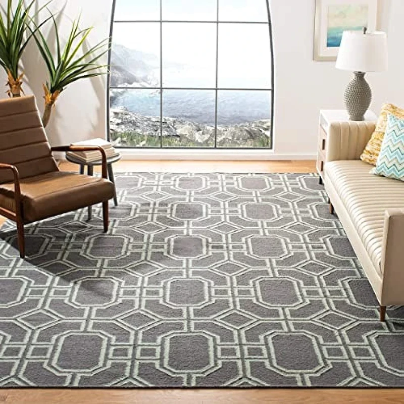 Safavieh Contemporary Indoor Flatweave Rectangle Area Rug, Dhurrie Collection, DHU860, in Grey / Light Blue, 183 X 274 cm for Living Room, Bedroom or Any Indoor Space