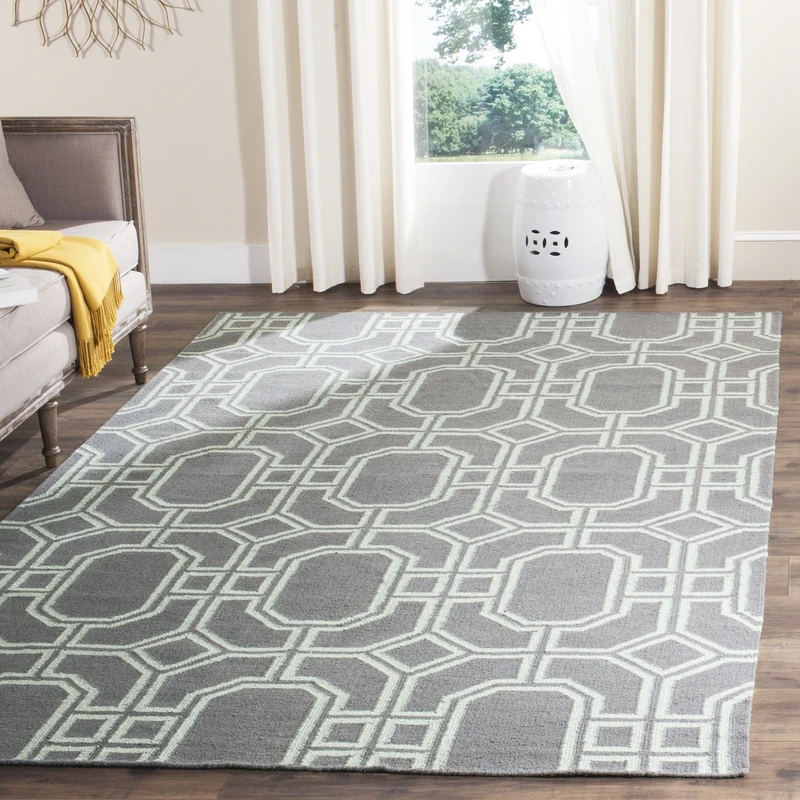 Safavieh Contemporary Indoor Flatweave Rectangle Area Rug, Dhurrie Collection, DHU860, in Grey / Light Blue, 152 X 244 cm for Living Room, Bedroom or Any Indoor Space