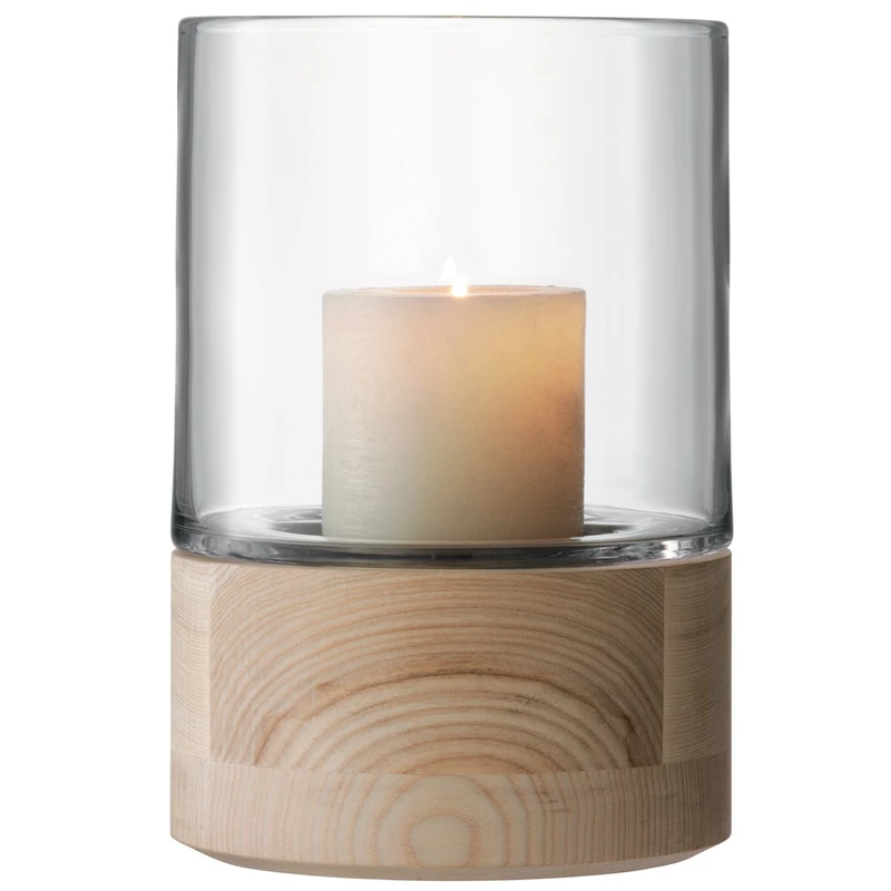 LSA International Lotta Lantern Clear & Ash Base H22.5cm| 1 Unit | Mouthblown & Handmade Glass | Hand Planed Wood | LW24