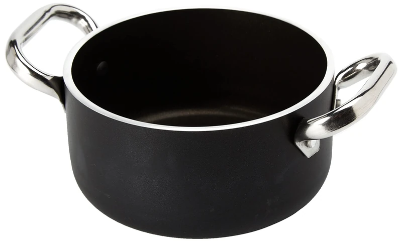 Pentole Agnelli ALSA2104SSPI16 Alblack High Aluminum Casserole, 5 mm Thick, 10 mm Induction Bottom, with 2 Stainless Steel Handles, 16 cm, Black