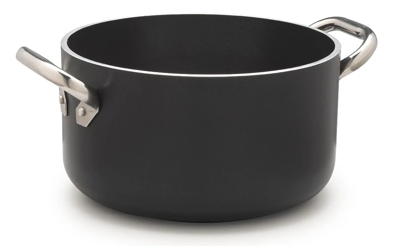 Pentole Agnelli ALSA2104SSPI20 Alblack High Aluminum Casserole, Thickness 5 mm, Induction bottom 10 mm, with 2 Stainless Steel Handles, 20 cm, Black