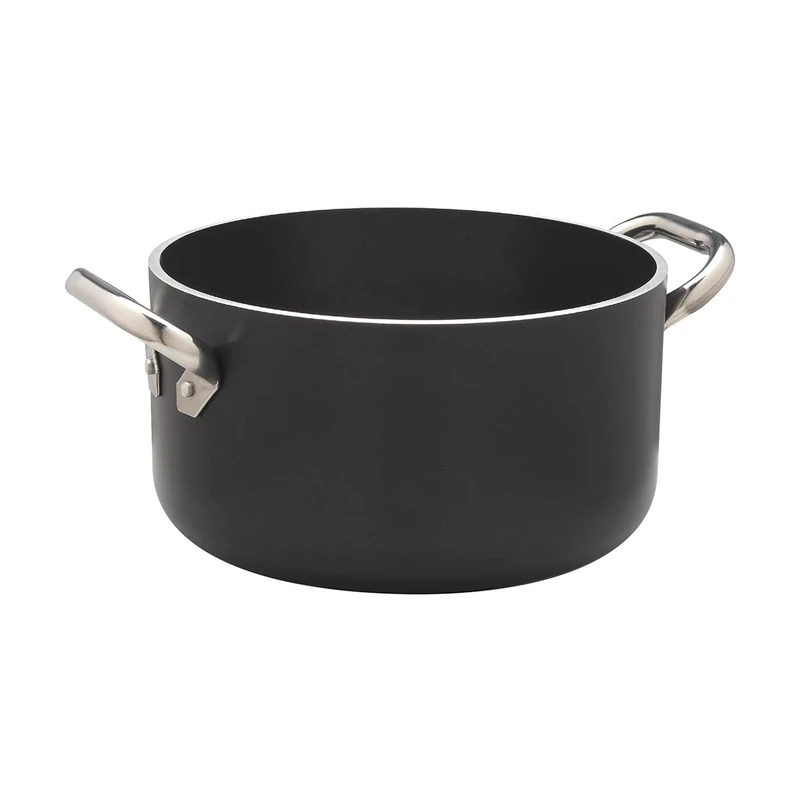 Pentole Agnelli ALSA2104SSPI24 Alblack High Aluminum Casserole, Thickness 5 mm, Induction bottom 10 mm, with 2 Stainless Steel Handles, 24 cm, Black
