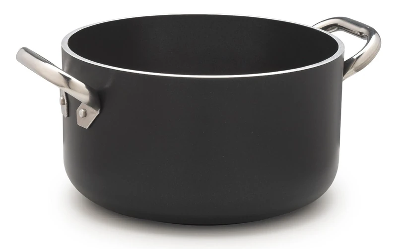 Pentole Agnelli ALSA2104SSPI28 Alblack High Aluminum Casserole, Thickness 5 mm, Induction bottom 10 mm, with 2 Stainless Steel Handles, 28 cm, Black