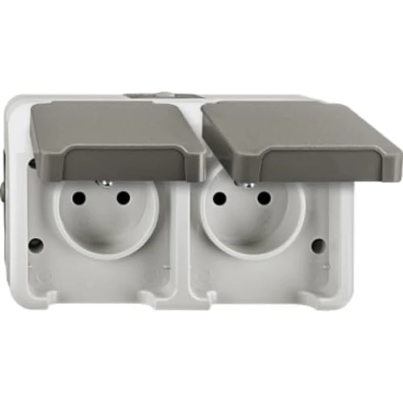 Merten Aquastar Double Wall Sockets with Pen and BRS, Light Grey, MEG2520 8029