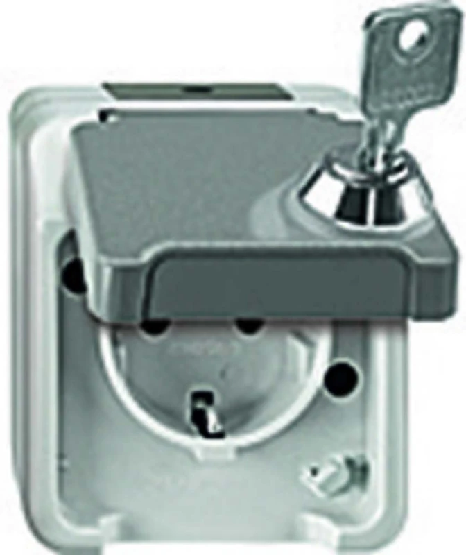 Schneider Electric Merten MEG2416-8029 Surface-Mounted Schuko Socket with Touch Protection, Lockable with Various Closures, Protective Contact Socket, IP44, Light Grey, Aquastar