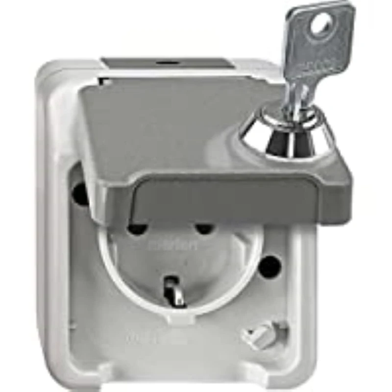 Merten MEG2423-8029 Surface-Mounted Damp Room Schuko Socket, Protective Contact Socket, Lockable with Same Locks with Hinged Lid, IP44, Aquastar, Light Grey