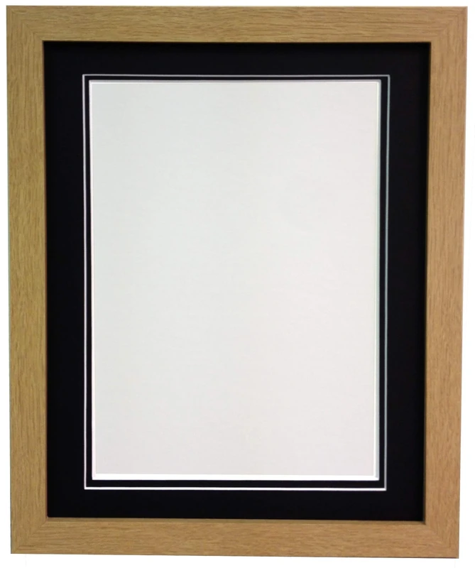 H7 Oak Picture Photo Frame With Black Double Mount 30"x20" for Pic Size A2 (Plastic Glass)