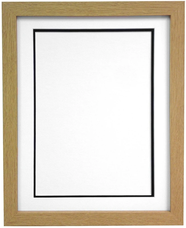 H7 Oak Picture Photo Frame With White and Black Double Mount 30"x20" for Pic Size A2 (Plastic Glass)