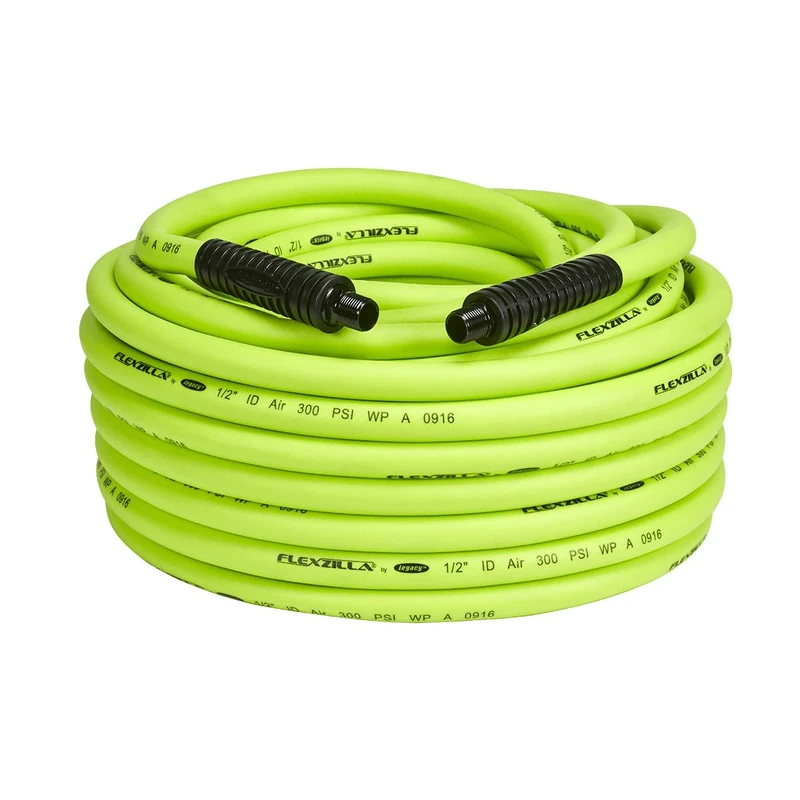 Flexzilla HFZ12100YW4 100 ft. ZillaGreen air Hose MNPT Bend restrictors, 1/2" (inches) x 100' (feet) with 1/2" Ends