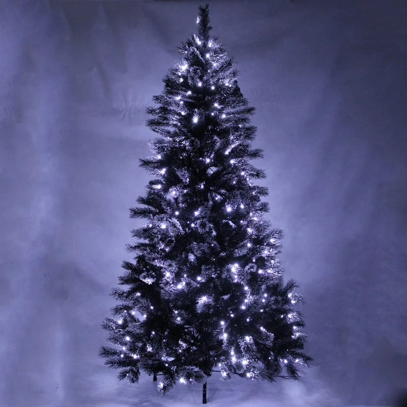 WeRChristmas 6 ft Pre-lit Pine Needle Christmas Tree with Silver Glitter Tip and 300 LED Lights, Black/Cool White