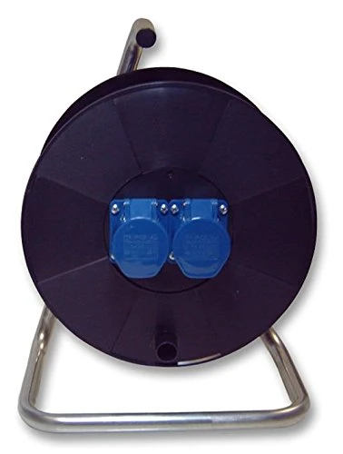 PRO ELEC 2 Gang Empty Cable Drum – 240V 16A Twin Socket Reel, 50m Capacity for 1.5mm² Cable, Heavy-Duty Custom Cable Drum, Black (8062)