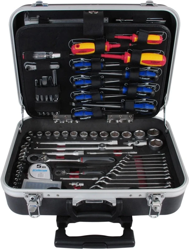 PROJAHN 4963-01 1/4 Plus 1/2-Inch Universal Trolley Tool, Portable Tool Box - Black (130-Piece)