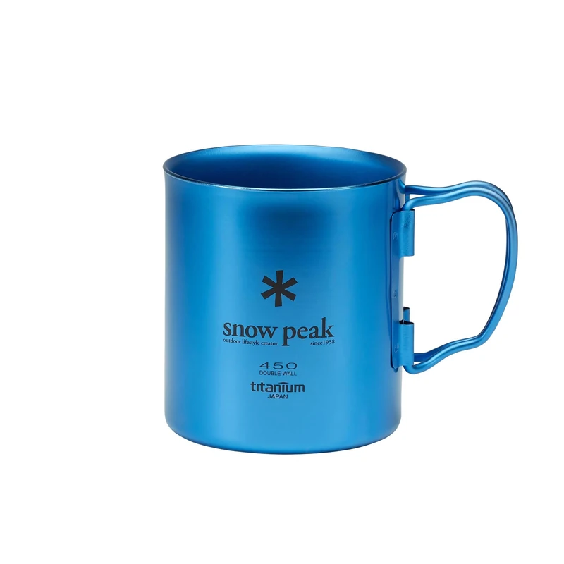 Snow Peak Titanium Double Walled Mug 450ml, Blue, Ultralight Japanese Titanium mug for camping & outdoors