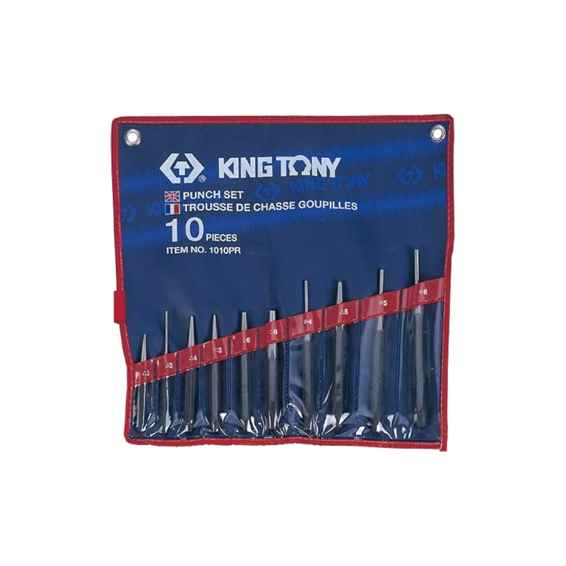 KING TONY 1010PR Pin Punch Set, 10 Pieces, Nylon Pack