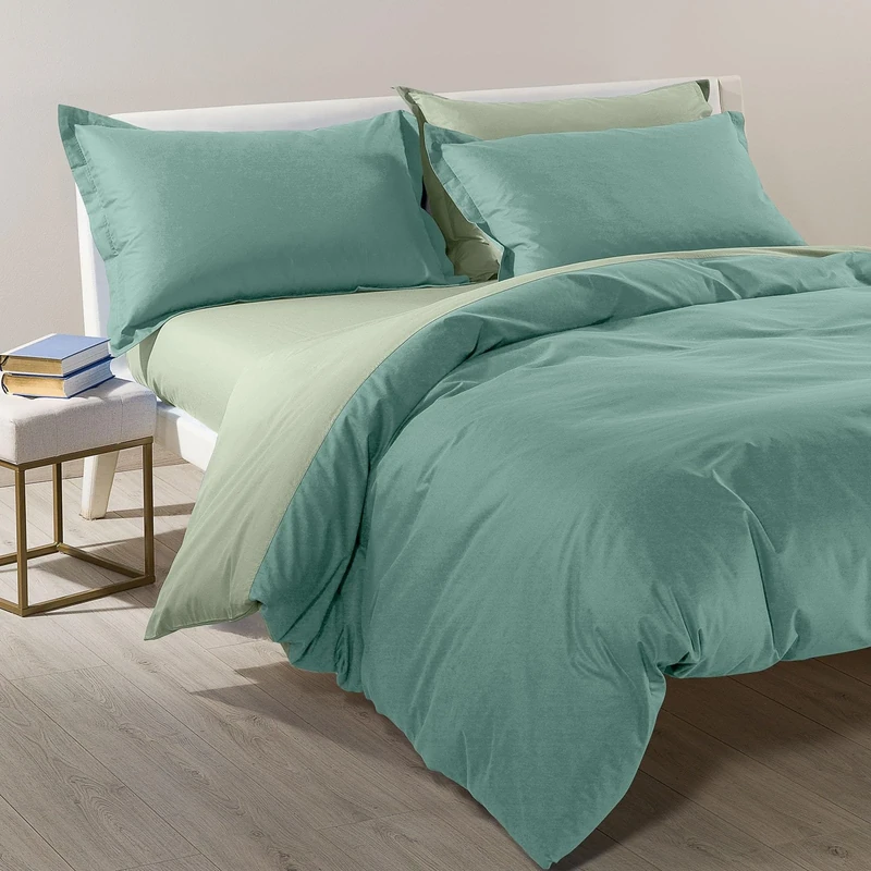 Caleffi - Duvet Cover Set Bicolor Solid Color Double Jade