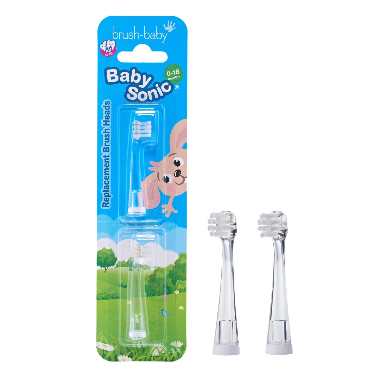 Brush-Baby - Replacement Heads for BabySonic Electric Toothbrush, 0-18 Months - Soft, Gentle Brush Heads for Baby Teeth & Gums - Baby Toothbrush Head, BPA-Free, Toddler Oral Care - 2 Pack
