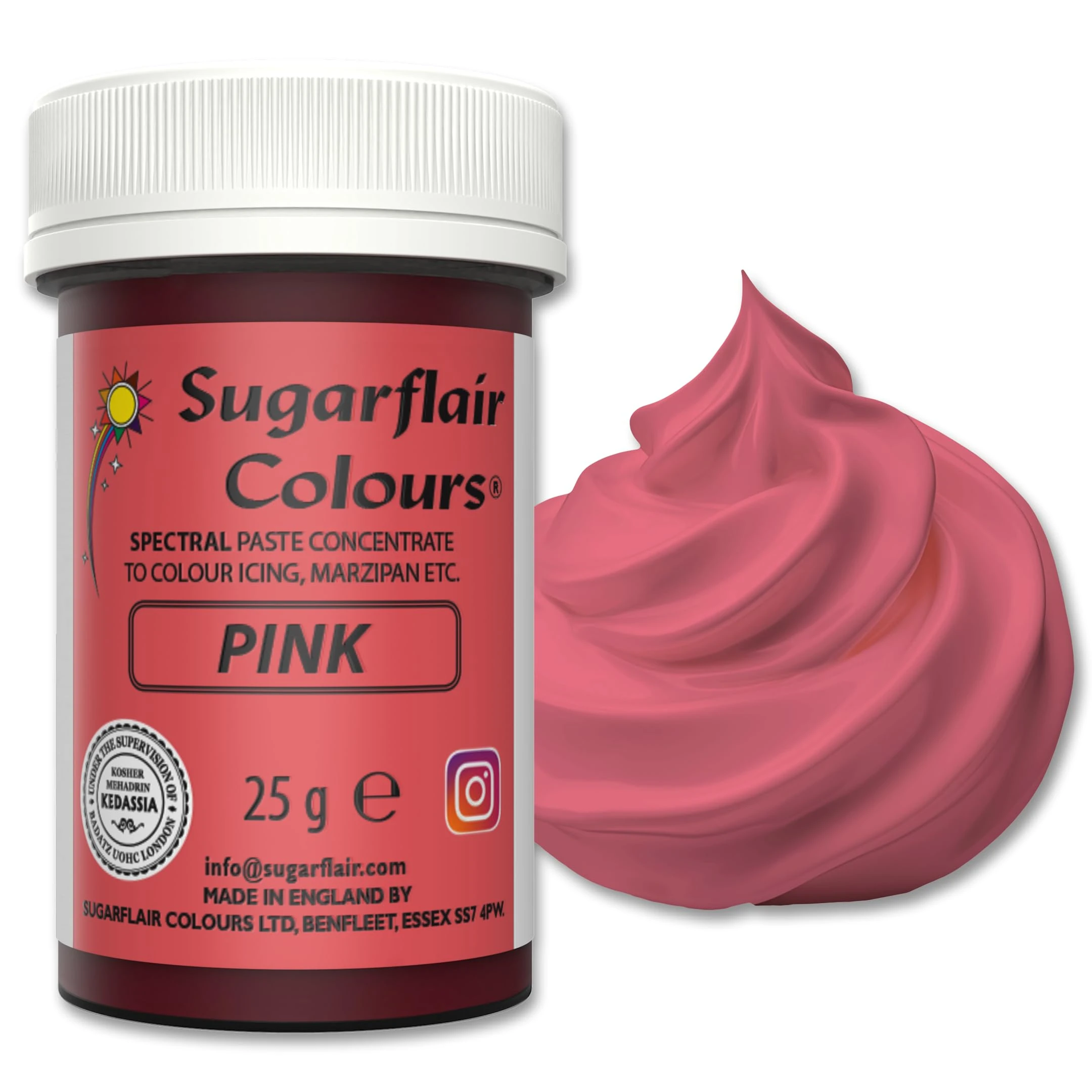 Sugarflair Food Colouring Paste Pink, Concentrated Spectral Food Colouring for Buttercream, Sugar Paste, Royal Icing, Cake Mixes, Macarons and More! - 25g
