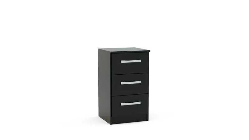 Birlea Lynx 3-Drawer Bedside Table - High-Gloss, Black
