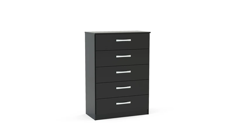 Birlea Lynx 5-Drawer Chest - High-Gloss, Black