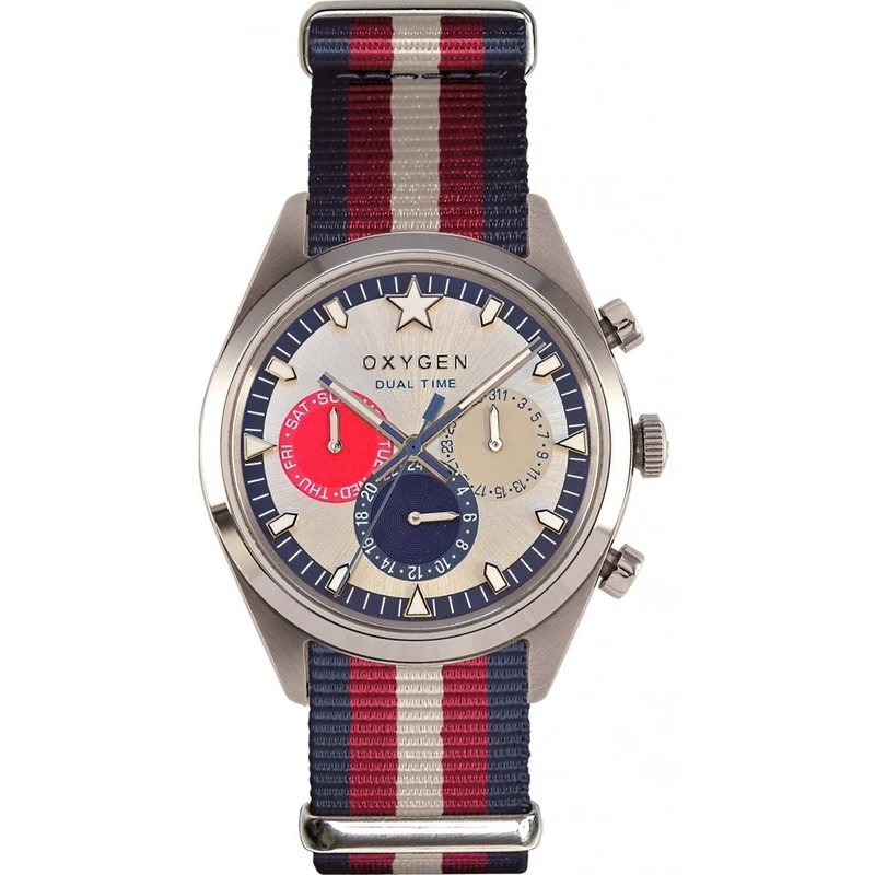 Oxygen Long Island 40 Unisex Quartz Watch with Silver Dial Analogue Display and Multicolour Nylon Strap