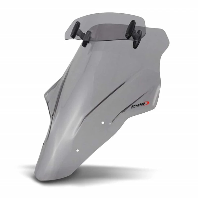 Puig 6004H Touring windscreen with visor, tall and aerodynamic, made of high-impact acrylic with an adjustable visor that improves protection and comfort while riding, Smoked - Image 1