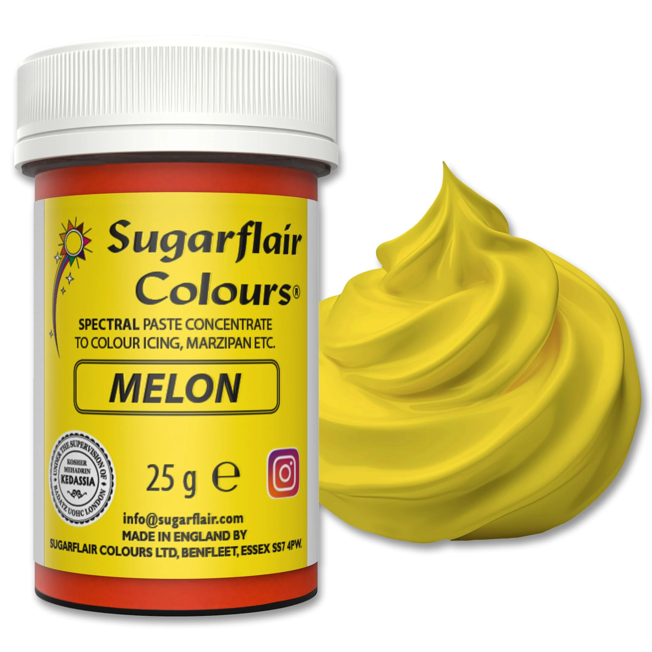 Sugarflair Food Colouring Paste Melon Yellow, Concentrated Spectral Food Colouring for Buttercream, Sugar Paste, Royal Icing, Cake Mixes, Macarons and More! - 25g