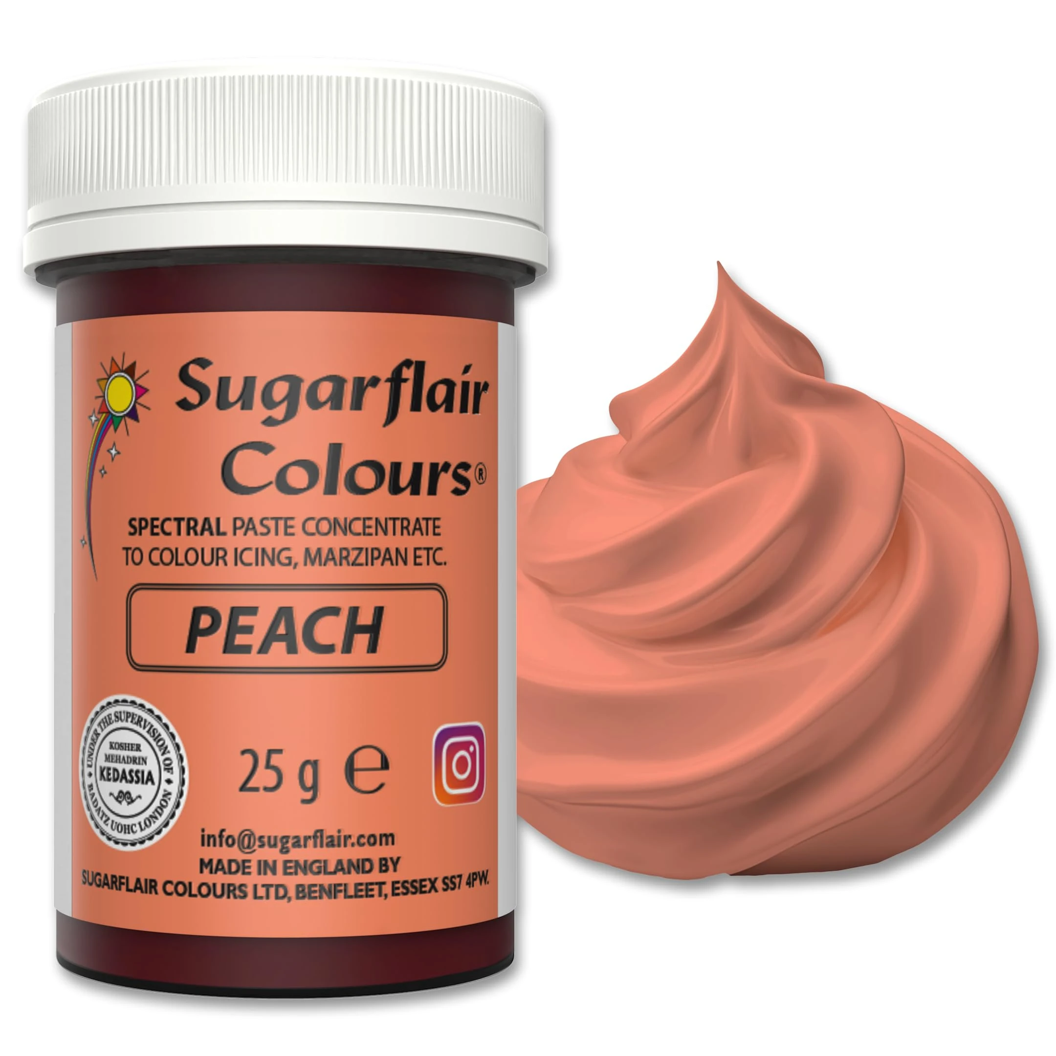 Sugarflair Food Colouring Paste Peach, Spectral Highly Concentrated Food Colouring for Buttercream, Sugar Paste, Royal Icing, Cake Decorations and More! Vibrant Colour Food Dye! - 25g